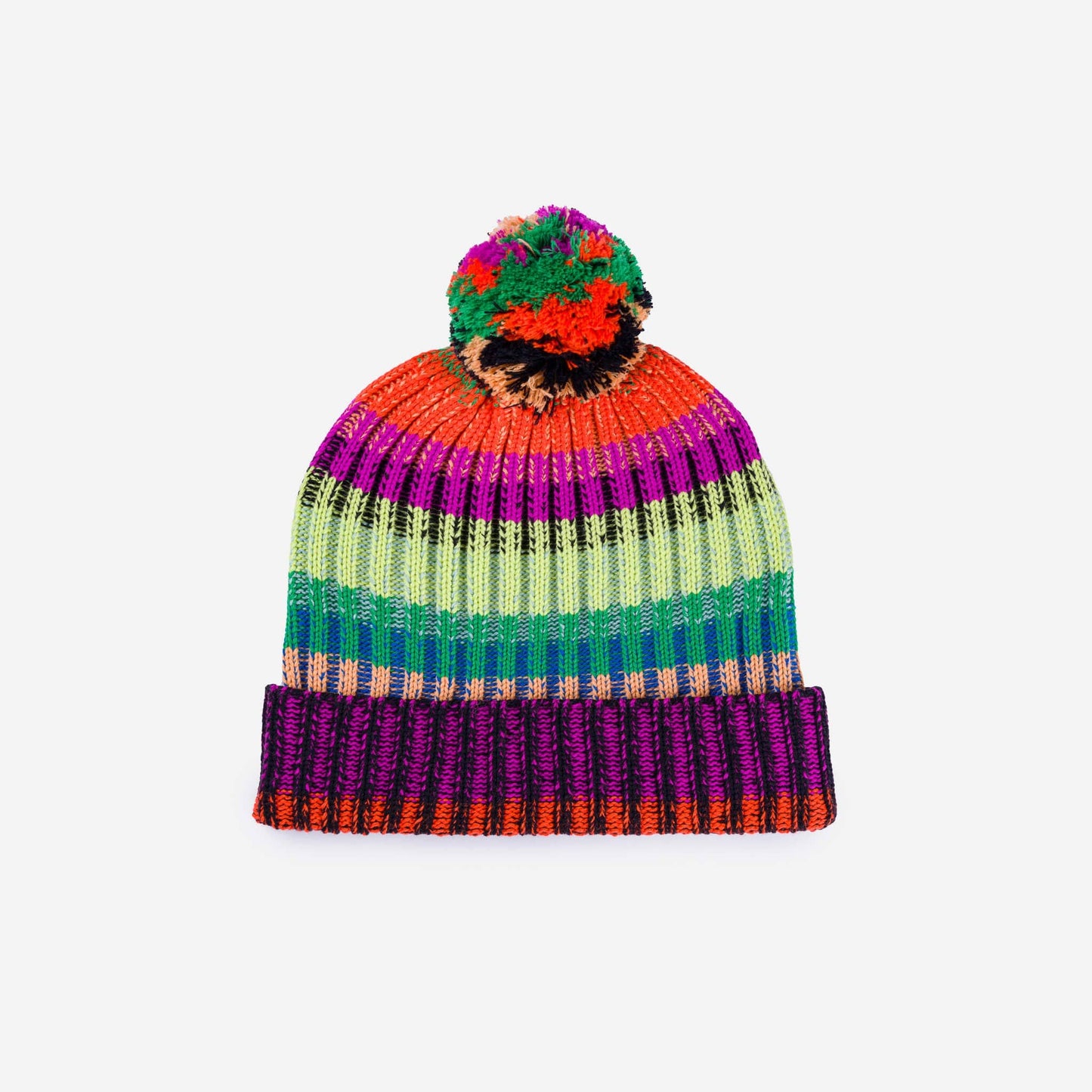 Bonnet à pompon multicolore - Fibres réemployées