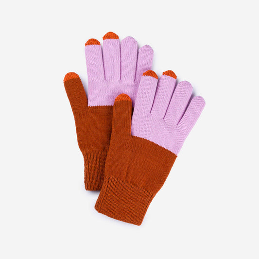 Gants tactiles Colorblock - Lilas et Rouille