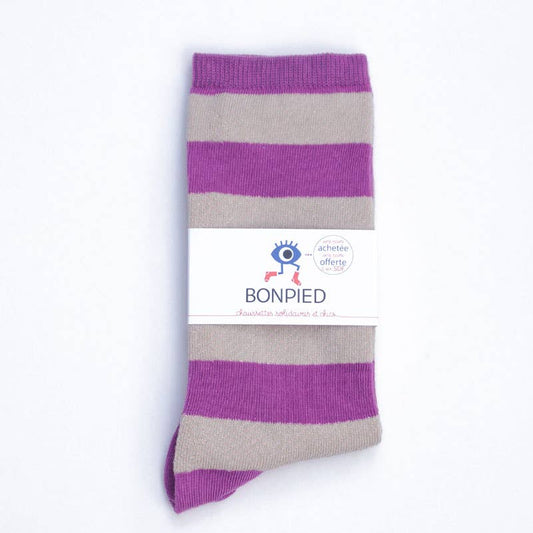 Chaussettes solidaires - Rayées violettes 36/41