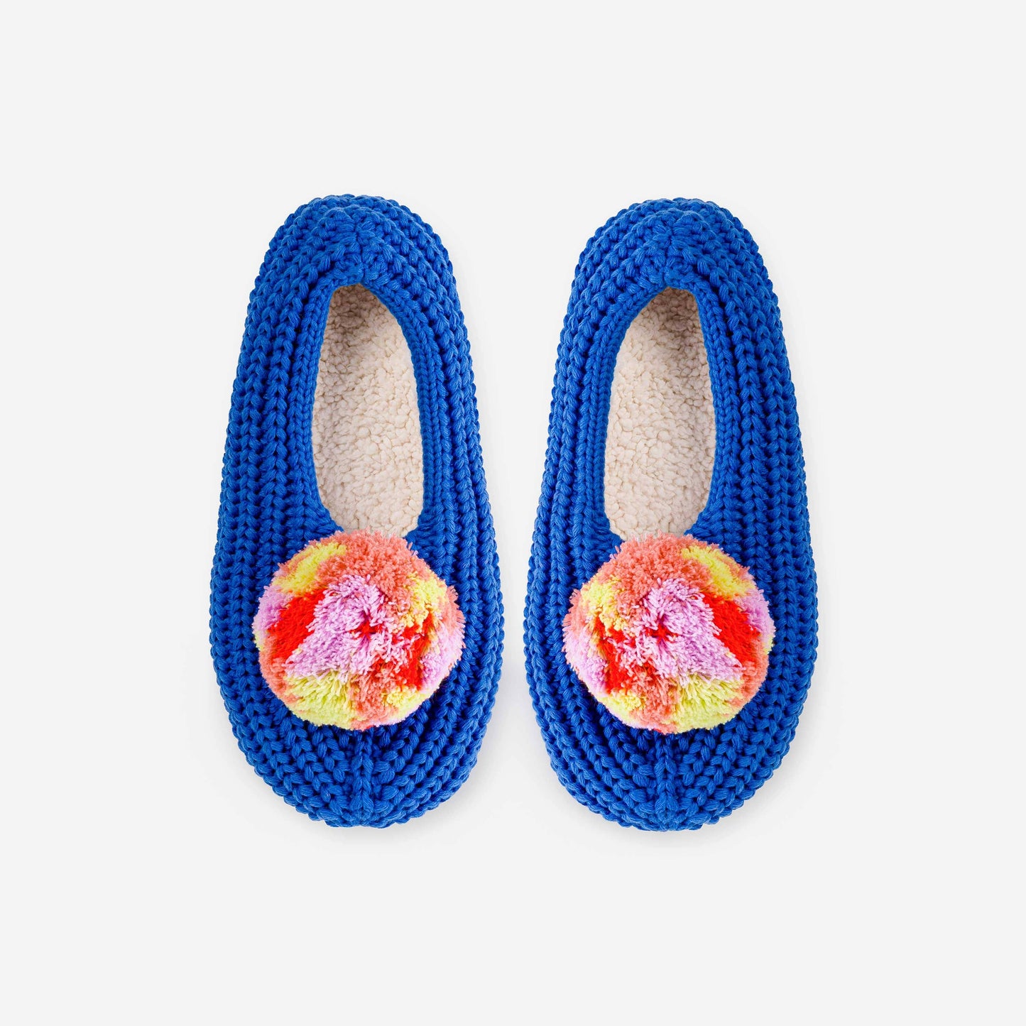 Pantoufles à Pompon en tricot – Bleu