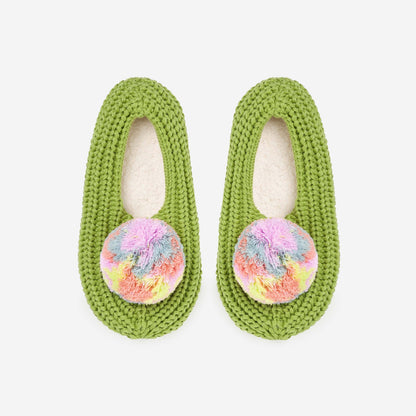 Pantoufles à Pompon en tricot – Vert