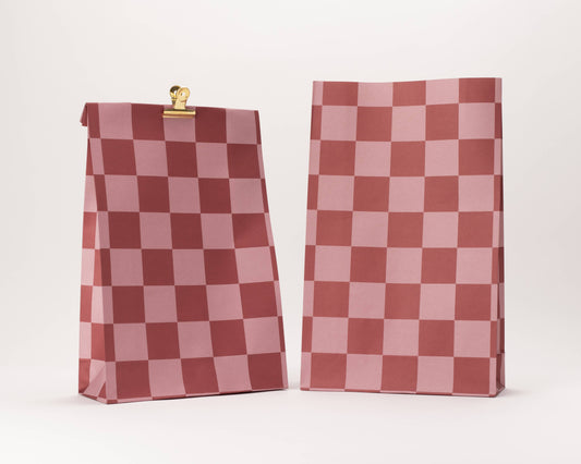 Pochette Cadeau - Damier Rouge et Rose | Taille XL