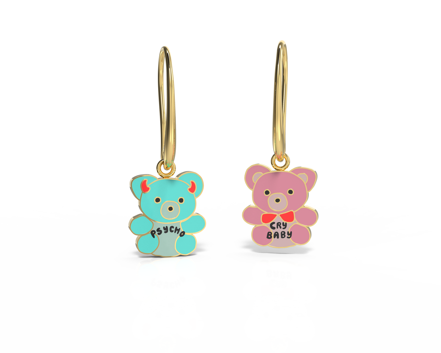 Boucles d'oreilles dépareillées "Psycho et Cry Baby"- Plaqué or 18k